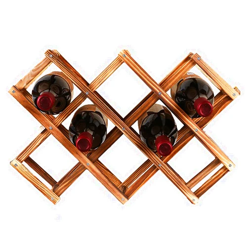 Ferfil Wine Rack, Wood Wine Storage Racks Countertop, 10 Bottle Wooden Stackable Wine Cellar Racks, Foldable Tabletop Free Standing Wine Bottle Stand Holder Display Shelf for Home Kitchen Bar Cabinets