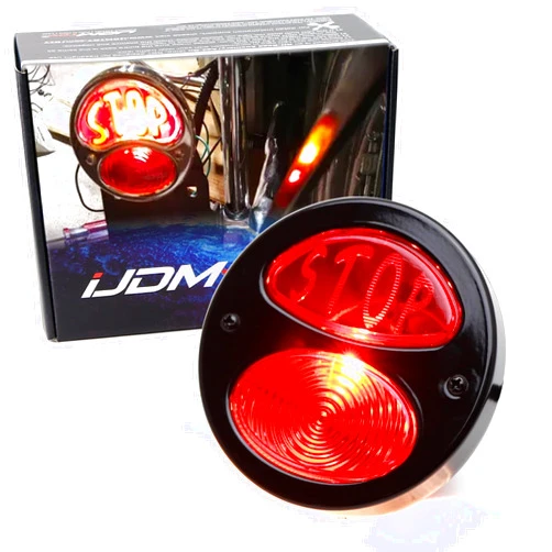 iJDMTOY Gloss Black 4-Inch Old Skool Single Incandescent Bulb Duolamp Style Tail/Brake Lamp Compatible With Classic Cars, Hot Rods, Motorcycles Bobber/Chopper