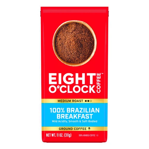 Eight O'Clock Coffee 100% Brazilian Breakfast Ground Coffee, Medium Roast, 11 Ounce (Pack of 1)