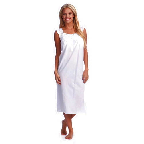 Stylesilove Handmade Women's Eyelet Trim Pleated Nightgown White