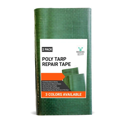 Moose Supply Heavy Duty Tarp Waterproof Poly Repair Tape, UV Resistant, Strong Adhesive Weatherproof Patch Kit, Repairs Holes, Patches, Rips, Tears, Frayed Edges in Tarps, Tents, 2 Pack, Green