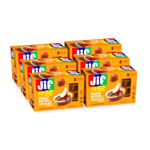 Jif Peanut Butter & Chocolate To Go, 8 Count Cups (Pack of 6), Less Sugar, Thick & Creamy Texture