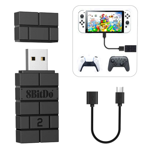 8Bitdo USB Wireless Adapter 2 for Windows, Mac & Raspberry Pi, Compatible with Xbox Series X & S Controller, PS5/PS4/PS3 Controller with OTG Cable