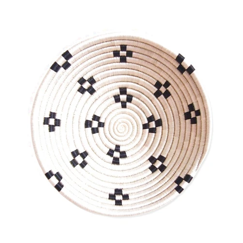 Amsha Small African Basket- Maraba/Rwanda Basket/Woven Bowl/Sisal & Sweetgrass Basket/Black, White
