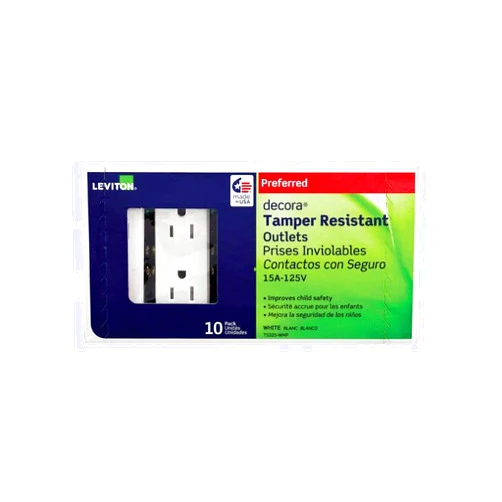 Leviton T5325 15 Amp Decora Tamper-Resistant Duplex Electrical Wall Outlet - White, 10 Pack