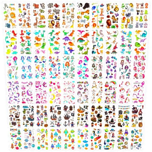 Habett Tattoos for Kids, 60 Sheets Mixed Styles Temporary Tattoos Stickers Set for Girls and Boys, Space Dinosaur Animals Tattoos Perfect for Kids Birthday Party Supplies Gifts
