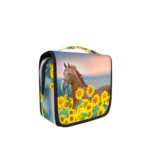 AUUXVA Hanging Toiletry Bag Horse Sunflower, Cosmetic Bag Animal Flower Floral Portable Makeup Travel Bag Organizer for Travel Accessories Kit, Bathroom Shower, Gifts for Women Men