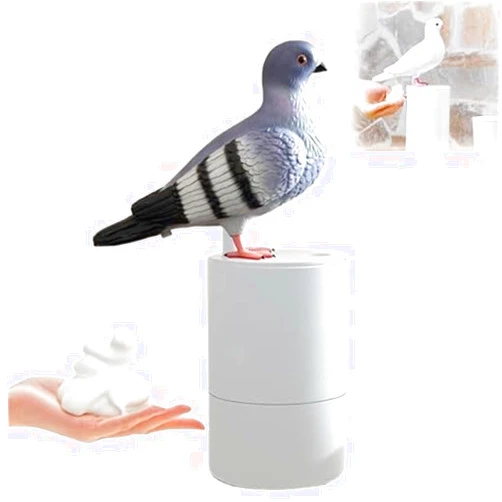 TJPOO Pigeon Automatic Induction Foam Hand Washer, Pigeon Soap Dispenser, Foaming Soap Dispenser Touchless, Refillable Foam Soap Dispenser with Sensor, Funny Countertop Soap Dispenser (Grey)