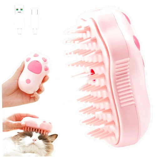 IKIMI Steamy Cat Brush, 3 in 1 Cat Steamy Brush, Electric Cat Steam Brush, Cat Grooming Brush Silicone Self Cleaning Steam Brush for Massage,Clean and Removing Loose Hair