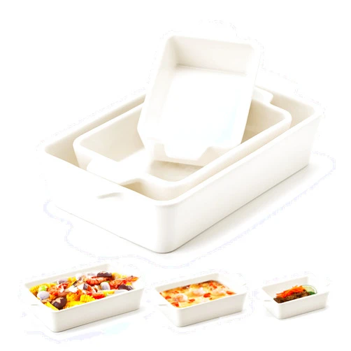 Jemirry Ceramic Baking Dish Set of 3, Casserole Dishes for Oven, Square Porcelain Bakeware Set with Handles, Lasagna Baking pan for Cooking, Perfect for Baking and Serving, Housewarming, Halloween, Thanksgiving, Christmas, New Year-White