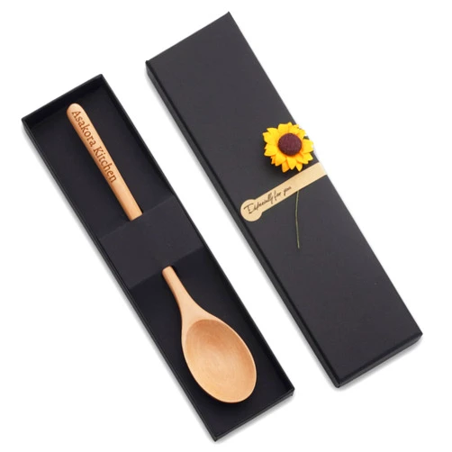 Asakora Personalized Wood Soup Spoons, Custom Engraved 9.3 Inch Wooden Spoons for Eating Cooking Mixing Stirring, Long Handle Spoon with Gift Box for Anniversary Birthday Christmas Gifts