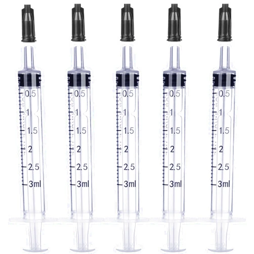 Foosi 3ml Plastic Syringe Without Needle for Liquid - Measuring Syringes with Caps , Separate Sterile Packaging , Pet Medicine Small Syringe for Cats and Dog - 3 ml 5Pack