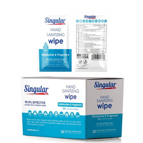 Singular Wipes Hand Sanitizing Wipes Travel Size by Singular Wipes – 24ct Individually Wrapped | Fresh Citrus Scent, Moisturizing, 70% Alcohol Wipes | Travel, Office, School, Home | Made in USA