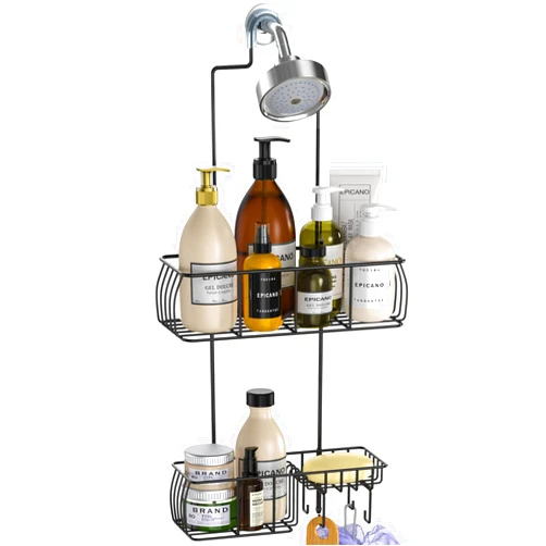 Epicano Shower Caddy Hanging, Anti-Swing Over Head Shower Caddy Rustproof with Hooks for Towels, Sponge and More, Matte Black