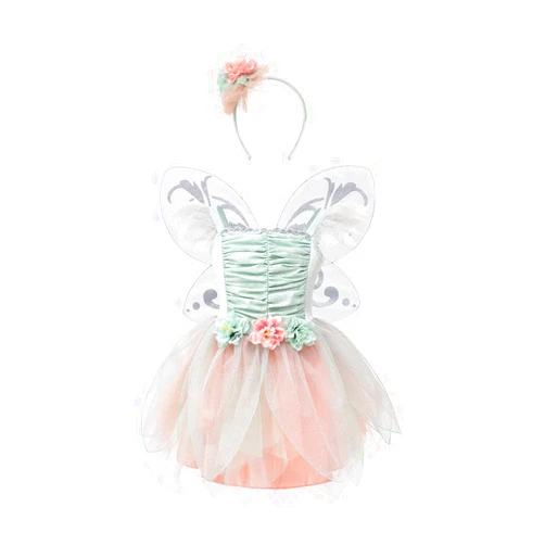 DJDLPARTY Fairy Costume Dress for Girls, Green Princess Flower Girl Dress, Tutu Dress with Headband and Wings