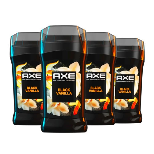 AXE Fine Fragrance Collection Deodorant Stick Black Vanilla with Orange + Sandalwood Essential Oils 4 Pack with 72H Freshness Aluminum-Free 3 oz