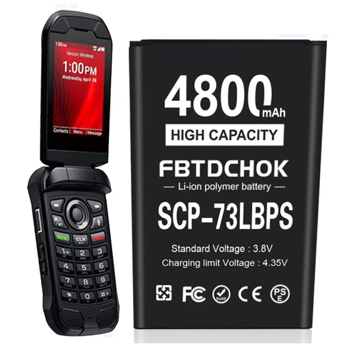 FBTDCHOK Upgraded SCP-73LBPS Battery, 4800mAh Li-Polymer Replacement Battery for Kyocera DuraXV Extreme E4810 Verizon Flip Phone Battery