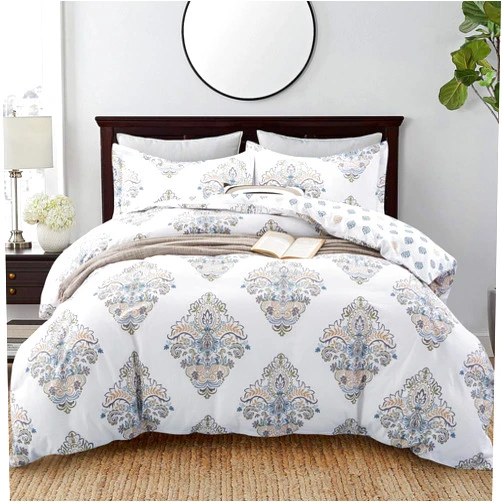 JUCFHY Queen Size Hotel Collections Super Soft Egyptian Cotton 3 Piece Modern Bedding Medallion Damask Duvet Cover Set-1000-Thread-Count Bedding Set 1 Duvet Cover and 2 Pillow Shams