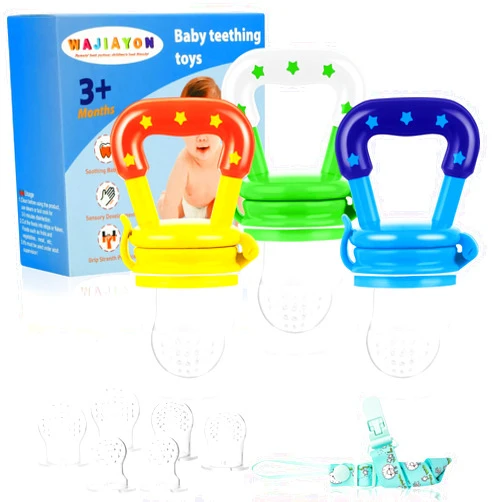 WAJIAYON Baby Fruit Feeder/Food Feeder Pacifier (3 Pack)- Infant Teething Toys | Fruit Pacifier Feeder | Silicone Teether Feeder Baby | Baby Feeding Essentials | Food Pacifier for Babies