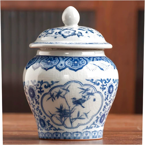 MP BATT Porcelain Tea Jar Canister 9oz, Chinese Oriental Ceramic Decor Tea Coffee Bean Candy Storage Canning Container Bottle with Air Seal Tight Lid, TEA Jar Canister TEAJAR-WHT-KCZY