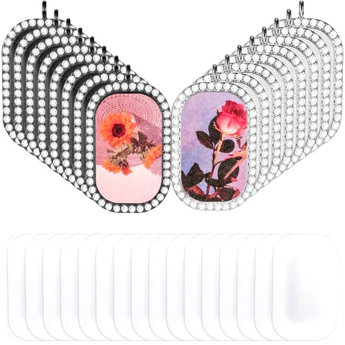 Hicarer Rhinestone Pendant Tray Set Includes 8 Rhinestone Bezel Oval Pendant Bases and 8 Glass Cabochons Jewelry Making DIY for Necklace Bracelet Craft Project Photo Ornament(16 Pieces)