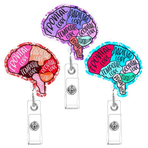 Dimeho 3 Pcs Nurse Badge Reel Retractable Brain Rotatable Organ Flower Clip Organs Name Tag Alligator Clip Hand-Drawn Anatomy Pattern Badges Holder for Nursing Students RN Doctors