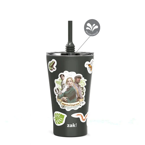 Zak Designs zak! designs 20oz Stainless Steel Alfalfa Tumbler, Includes Silicone Straw and Splash Proof Lid, Travel Tumbler Keeps Drinks Cold (20oz, Charcoal), Jungle Cruise
