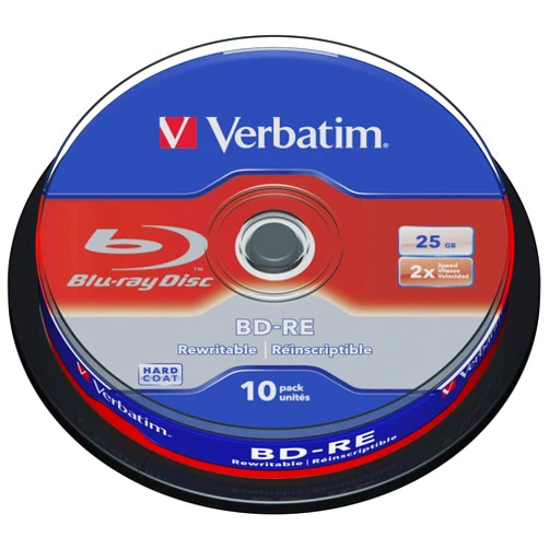 Verbatim BD-RE 25GB 2X with Branded Surface - 10pk Spindle,White