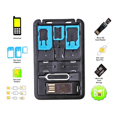 CARD DEVIL All in One Credit Card Size Slim SIM Adapter kit with TF Card Reader & SIM Card Tray Eject Pin, SIM Card Holder, Micro SD Card Holder Feature