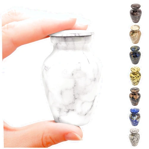 KC KATIE COLLECTION BY URNSELLER Small Keepsake Cremation Urn for Ashes | Handcrafted Metal Memorial Urns | White Carrara Marble Finish | Mini Urn with Secure Threaded Lid & Protective Felt Base | Perfect for Travel Burial or Display