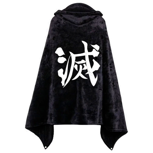 ShioewBy Anime Demon Slayer cosplay wearable hooded Blanket Soft Cozy cosplay Fleece Embroidered Blanket