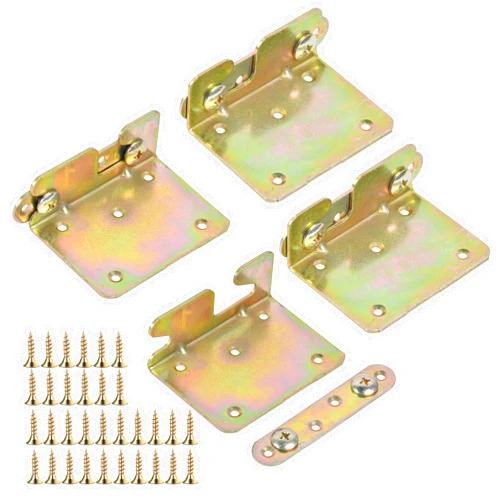 Akamino 4 Sets Bed Rail Brackets Akamino Heavy Duty Non-Mortise Bed Rail Fittings with Screws for Connecting Wood, Headboards and Foot-Boards