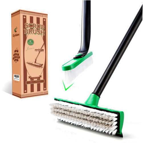 Eyliden Two Types Cleaning Brush Combo, 2-in-1 Floor Brush with Long Handle and 360° Rotating Crevice Gap Brushes Set, Soft Scrape & Stiff Bristles, Corners Kitchen Bathroom Floor Cleaning