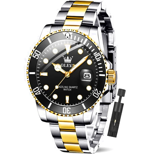 OLEVS Luxury Watches for Men Big Face Stainless Steel Business Dress Analog Quartz Watch with Day Waterproof Luminous Mens Wrist Watch