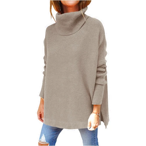 ANRABESS Women's Oversized Turtleneck Batwing Sleeve Spilt Casual Loose Knit Tunic Pullover Sweater Tops 2024 Fall Outfits