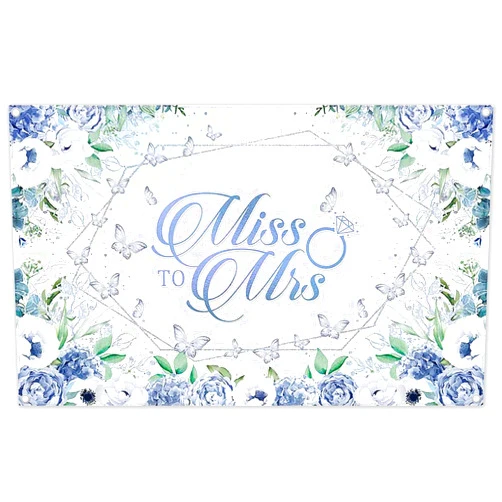 ZTHMOE 72x43inch Fabric Miss to Mrs Floral Backdrop Bridal Shower Blue Flowers Photography Background Bride to Be Wedding Banner Party Decorations Photo Props