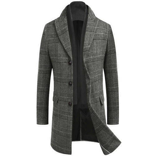 COOFANDY Winter Coats Men's Plaid Wool Trench Overcoat Mid-Long Winter Jacket With Warm Scarf