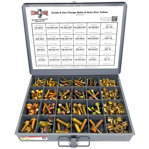 BoltsandNuts.com Grade 8 Hex Cap Flange Frame Bolt Yellow & Locking Flange Nuts Assortment Kit - 352 Pieces!