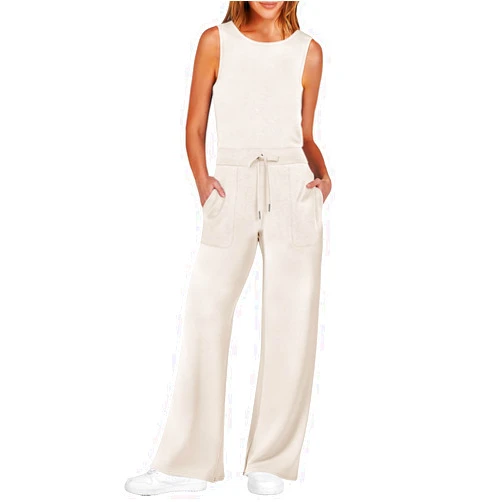 ANRABESS Womens Jumpsuits 2024 Casual Summer Dressy Romper Sleeveless Wide Leg Long Pants Outfits Fashion Travel Clothes