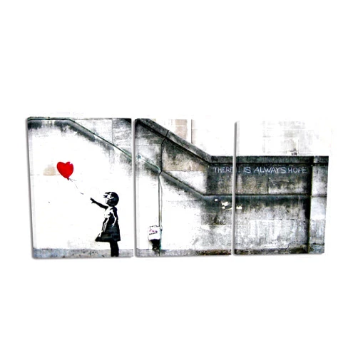 Wieco Art Banksy Grafitti Girl with Red Balloon Modern 3 Piece Famous Canvas Paintings Wall Art Inspirational Grey Love Pictures Print Artwork for Dining Room Kitchen Home Office Decor