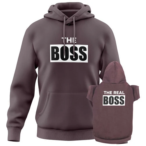 APPARELYN Matching Hoodies for Dogs and Humans The Boss The Real Boss Pet & Owner Sweaters - Soft Dog Sweatshirt Set