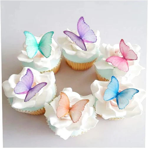 GEORLD Edible Wafer Paper Butterflies Set of 48 Purple Colorful Cake Decorations, Cupcake Topper Mixed Color