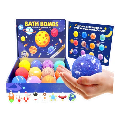 YAMANGU Bath Bombs for Kids with Surprise Inside, 12 Packs XXL Size Kids Bath Bombs with Educational Space-Themed Planet Design,Bubble Bath Fizzy for Boys and gilrs Gift