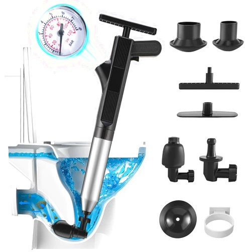 Biupky Air Plunger for Drain, Biupky High Pressure Air Plunger for Toilet with Real-Time Barometer, Sink Plunger Kitchen Bathroom, Stainless Steel Toilet Clog Remover for Bathroom Toilets Sink Kitchen