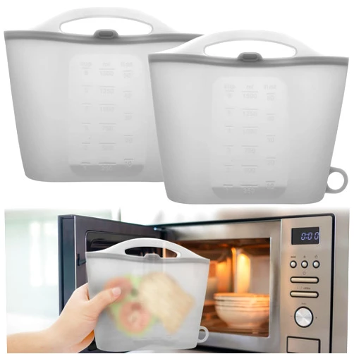VSFAMLAD 2Pcs Silicone Microwave Steam Sterilizer Bags, 1.5L Reusable Leakproof Microwave Steam Baby Bottle Bags, Silicone Steaming Bags with Hanging Hole, Temperature Resistant for Baby Bottles Breast Pump