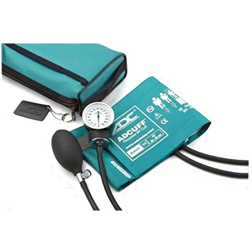 ADC - 768-11ATL Prosphyg 768 Pocket Aneroid Sphygmomanometer with Adcuff Nylon Blood Pressure Cuff, Adult, and Carrying Case, Teal