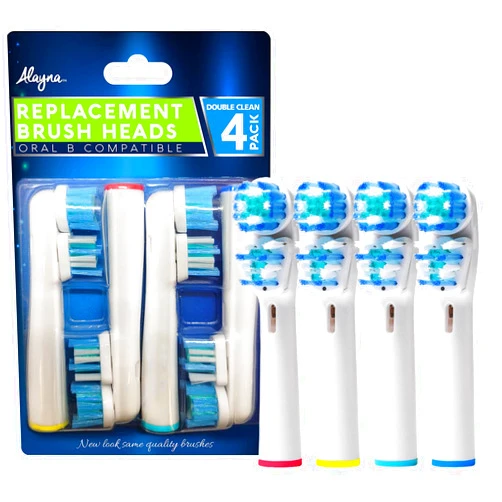 Alayna Replacement Brush Heads Compatible with OralB Braun- Best Double Clean, Pack of 4 Electric Toothbrush Replacement Heads- for Oral B Pro, 1000, 8000, 9000, Adults, Kids, Vitality, Dual Plus!