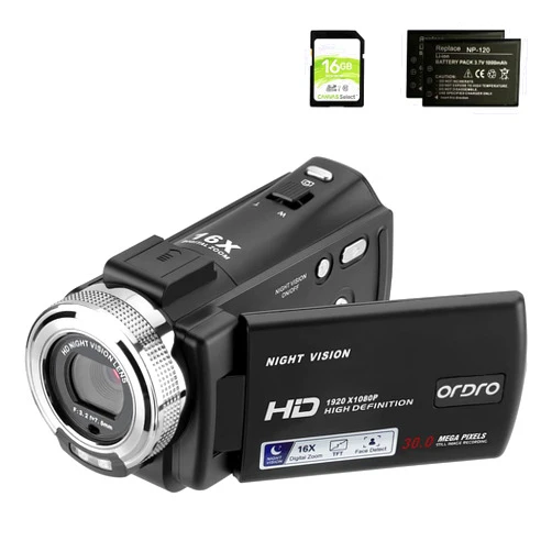 ORDRO Camcorders HDV-V12 HD 1080P Video Camera Recorder Infrared Night Vision Camera Camcorders with 16G SD Card and 2 Batteries