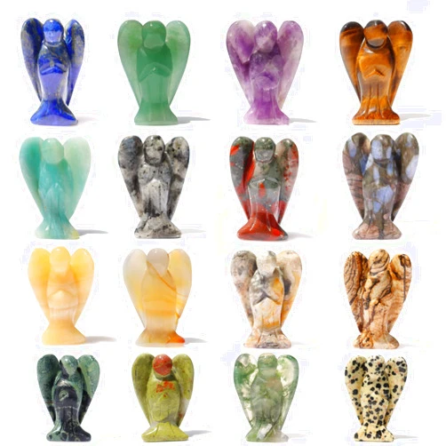 Wemeki Gemstone Angel Figurines, Mix 12PCS Angel Figurines and Statues, Natural Hand Carved Crystal Angel Gemstone Guardian Angel Lucky Small Pray Angel Reiki Statue for Peace, Gift 1.5