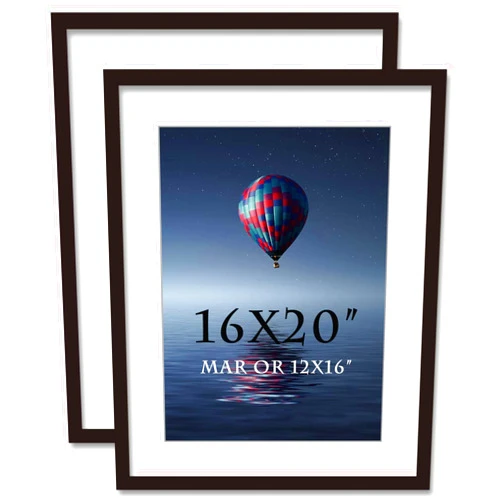 SKAOTUS 16x20inch Picture Frame 2 Pack Solid Wood Wall Mounting Certificate Poster Photo Frame with MAT Display Pictures 12x16in